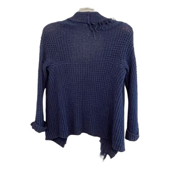Free People I'll Be Around Cardigan Sweater Blue Silk Fringe Trim XS - Picture 6 of 13